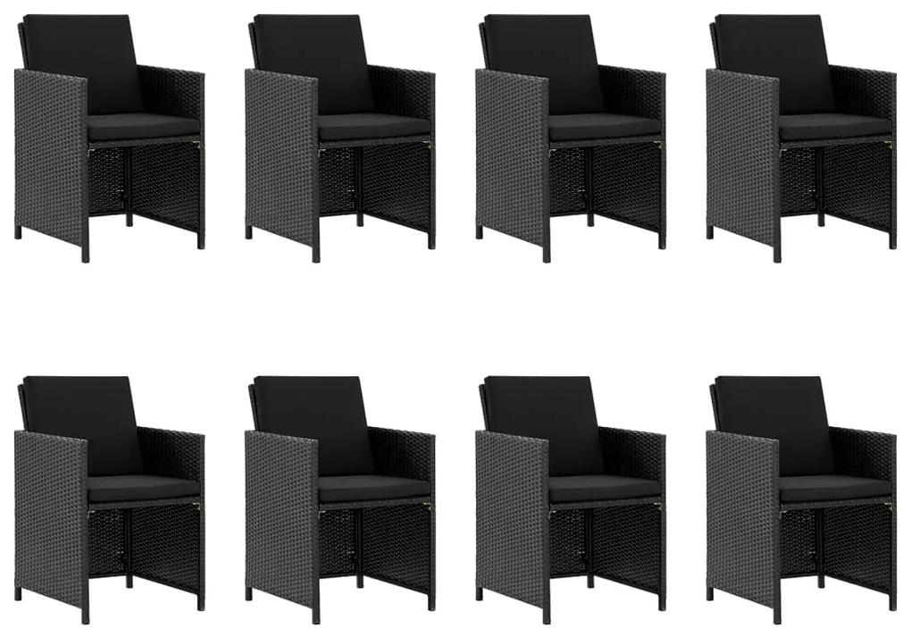 Set mobilier de exterior cu perne, 9 piese, negru, poliratan Negru, 9, Da