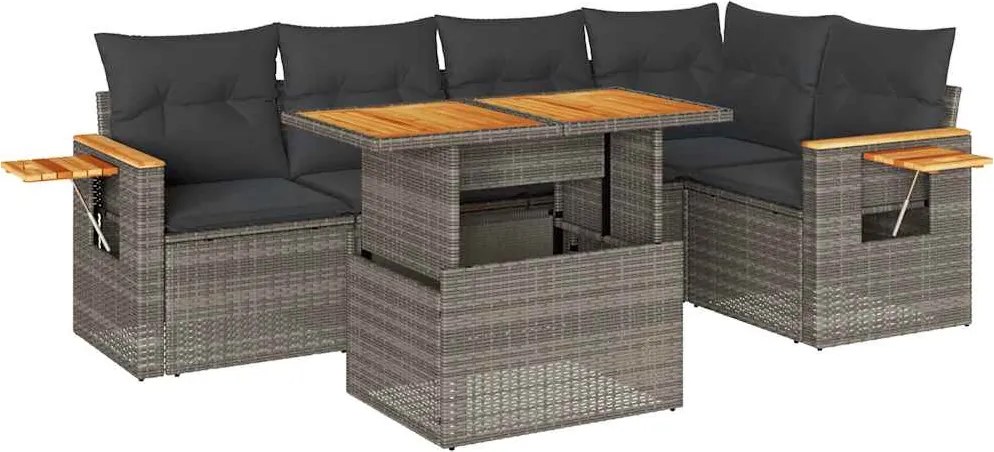 vidaXL Set mobilier grădină cu perne 6 piese gri poliratan/lemn acacia