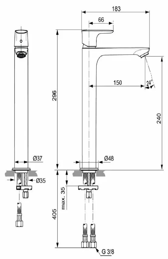 Baterie lavoar Ideal Standard Connect Air, pipa inalta, fara ventil, crom - A7027AA