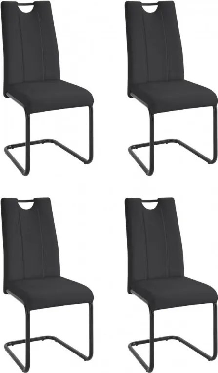 Set de 4 scaune Linea piele sintetica/metal, negru, 43 x 62 x 100 cm