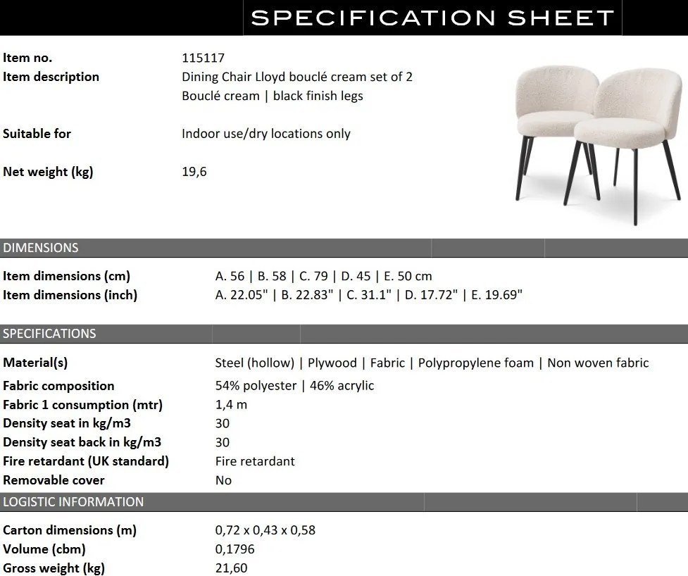 Set de 2 scaune design LUX Lloyd, boucle crem