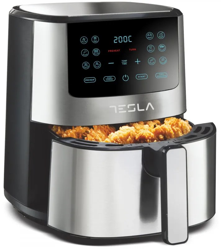 Friteuza cu aer cald Tesla AF501BX, 1300W, 5 l, 12 programe, Acoperire antiaderenta, Ecran tactil, Inox