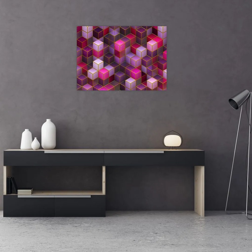 Tablou pe sticlă - Cuburi violet (70x50 cm)
