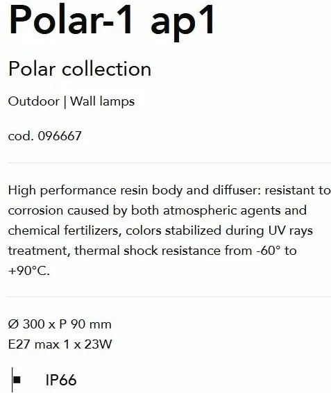Aplica de perete pt. exterior, diam.30cm, IP66, POLAR-1 AP1 BIANCO
