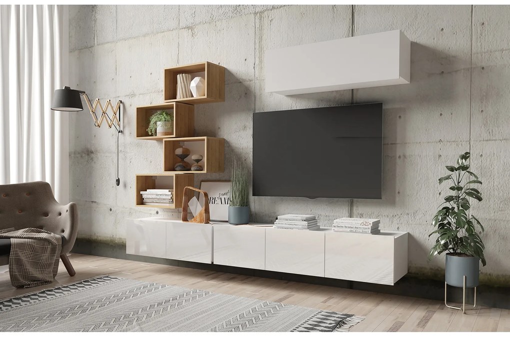Mobilier living Calabria C29 WHITE (Alb + Stejar auriu) (fără iluminat). 1051568