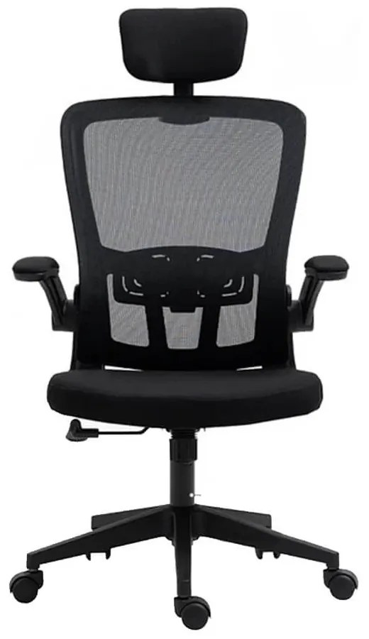 Scaun de birou ergonomic cu suport lombar si tetiera, negru