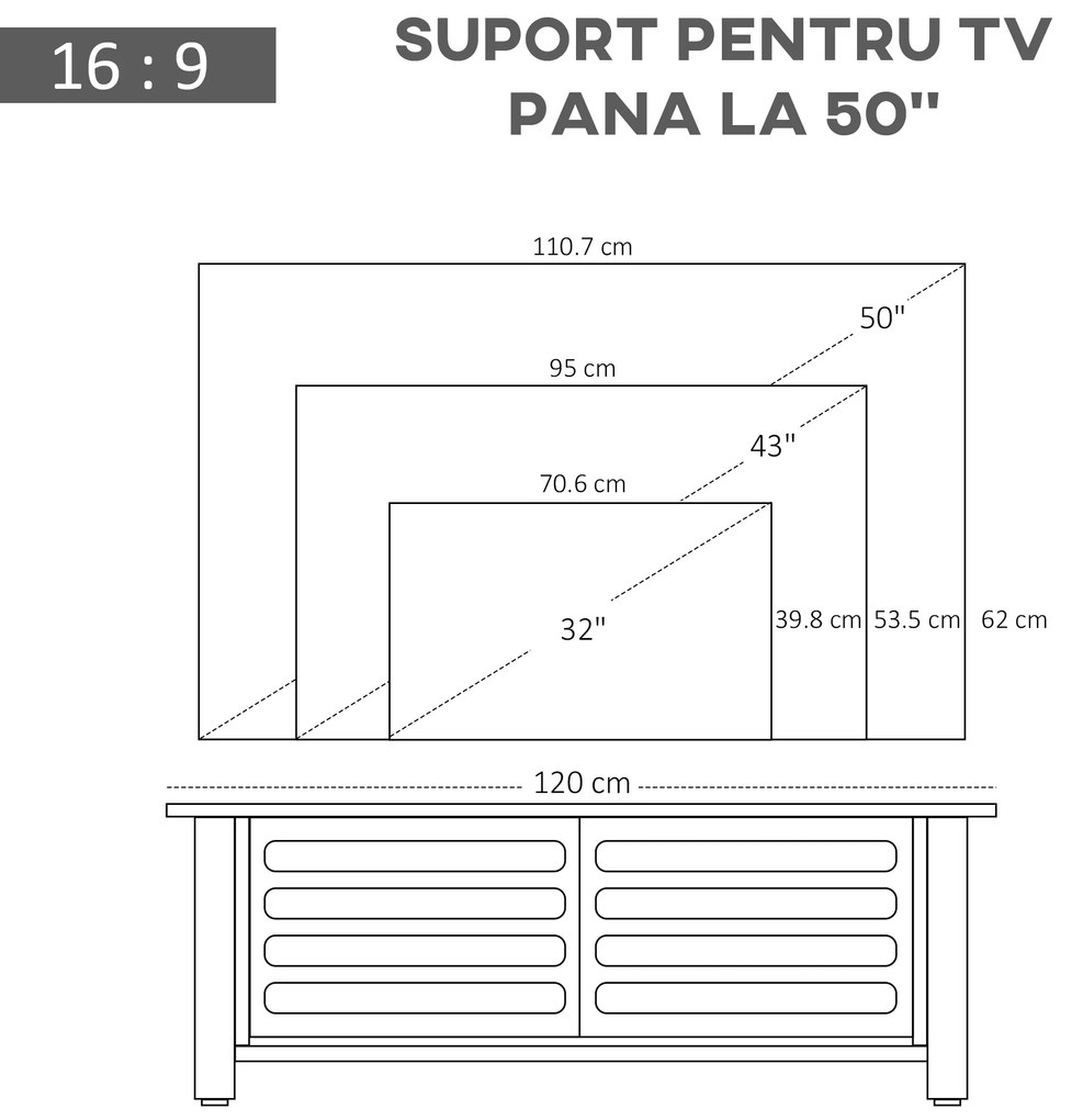 Mobilier pentru TV pana la 42", din fibra de lemn, 105x40x52cm, Alb si lemn natural HOMCOM | Aosom Romania