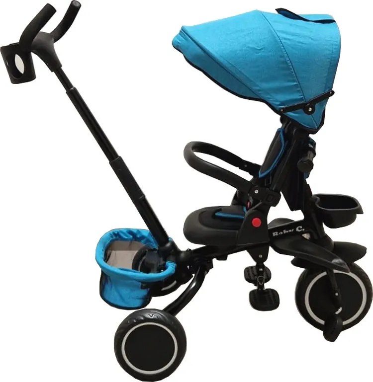 Tricicleta pliabila cu copertina Baby Care™ Folding Trike, Roti din spuma cauciucata EVA, Pedale si maner pentru parinti, Scaun reversibil cu rotire