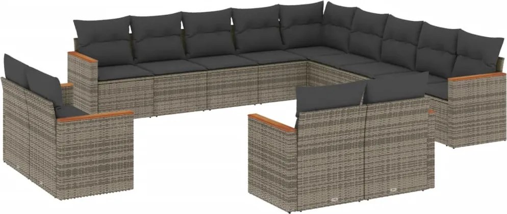vidaXL Set mobilier de grădină cu perne, 13 piese, gri, poliratan