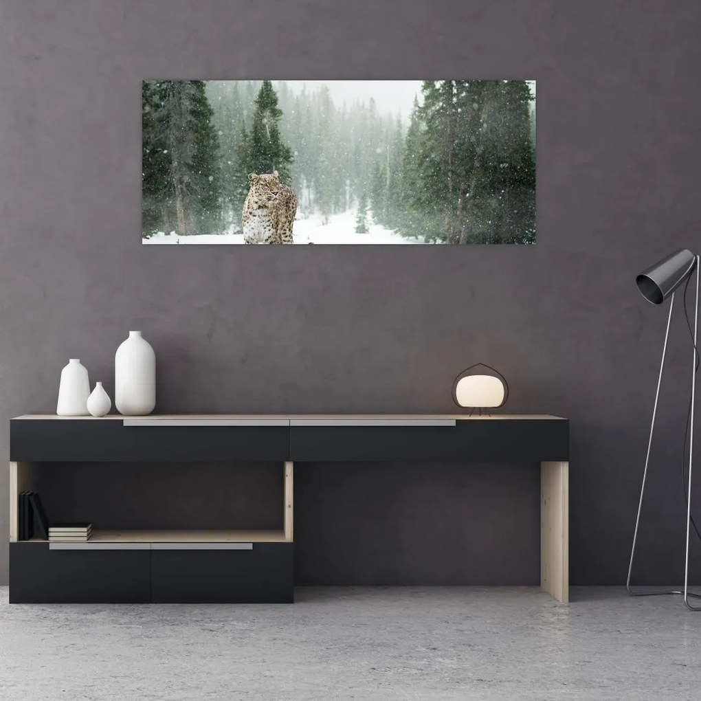 Tablou cu leopard în zăpadă (120x50 cm)