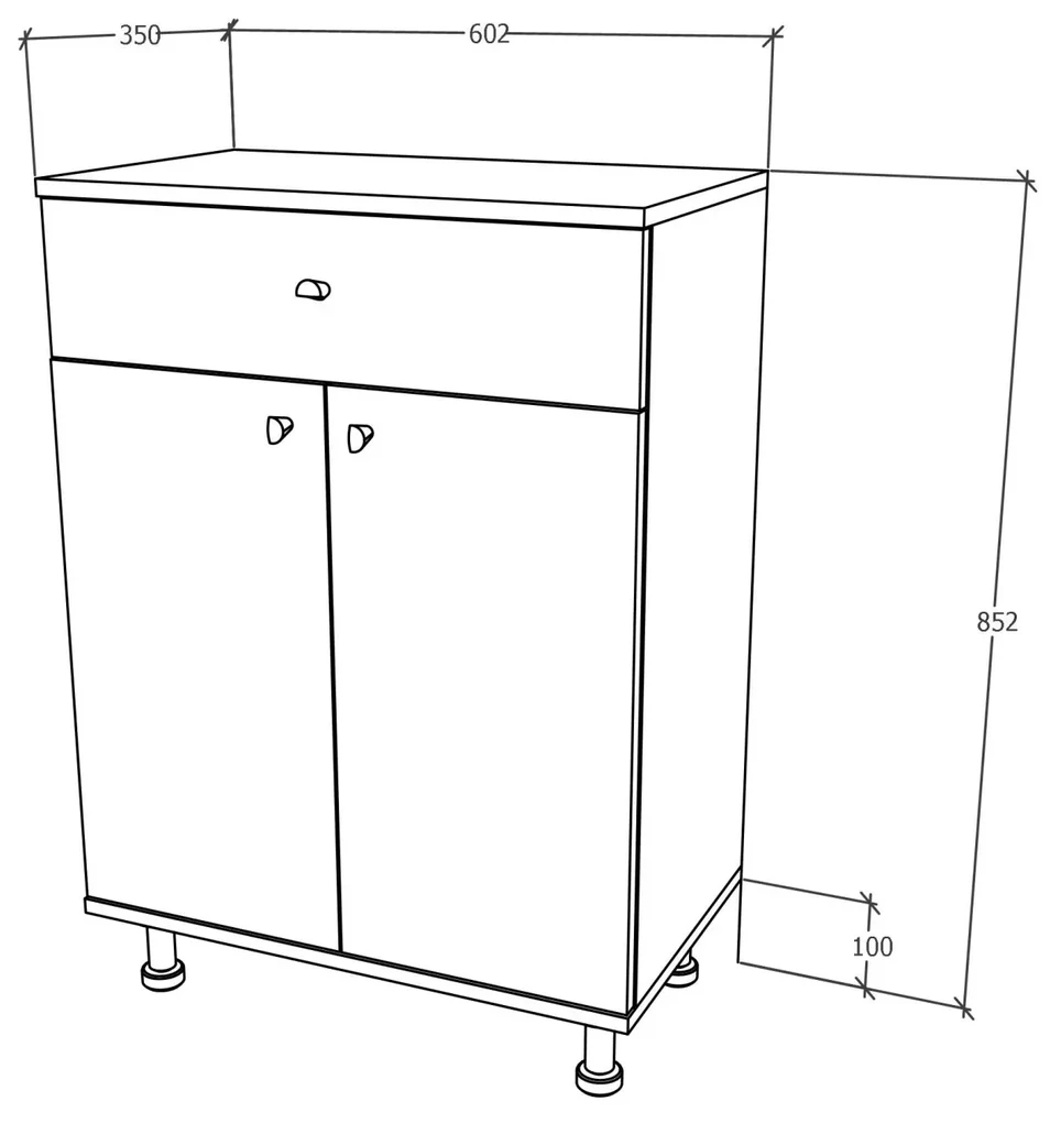 Corp Baie haaus Zaria, 1 Sertar, 2 Usi, Alb lucios/Alb, MDF, L 60 x l 35 x H 85 cm