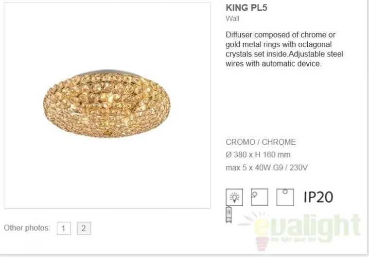 Plafonier cristal Venezian diam.38cm KING PL5 ORO 073187