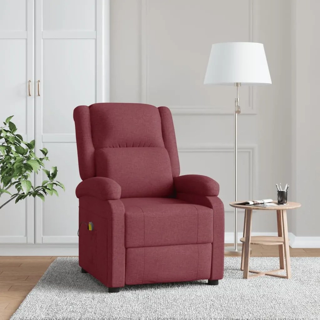 342430 vidaXL Fotoliu de masaj spătar aripi, roșu vin, material textil