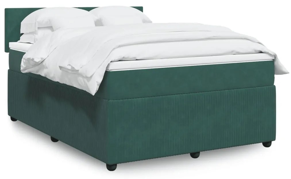 3290031 vidaXL Pat box spring cu saltea, verde închis, 140x190 cm, catifea