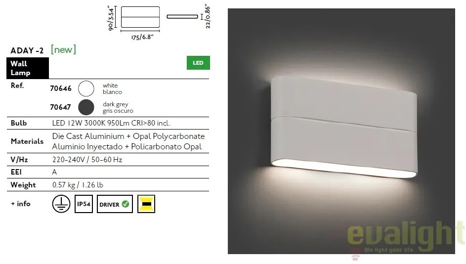 APLICA PERETE LED DE EXTERIOR ADAY-2 NEAGRA 70647