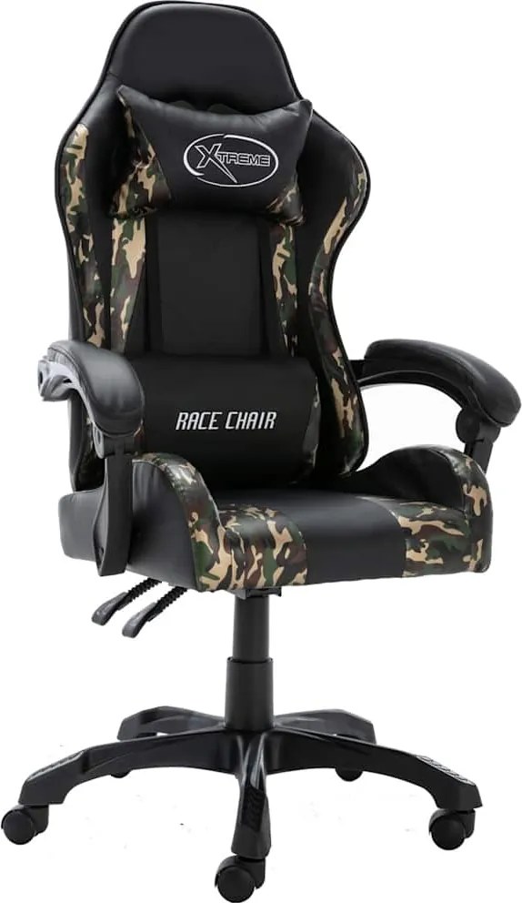 vidaXL Scaun de jocuri, negru și camuflaj, piele ecologică