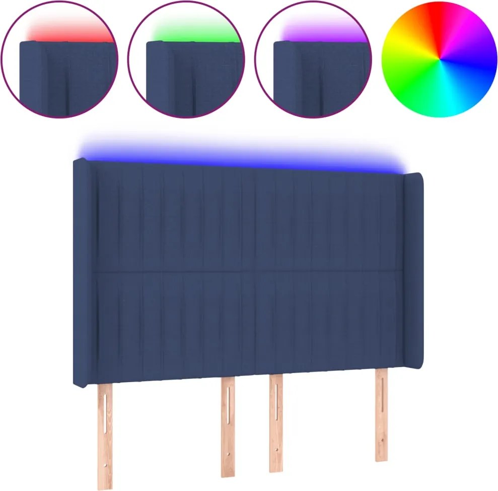 vidaXL Tăblie de pat cu LED, albastru, 147x16x118/128 cm, textil