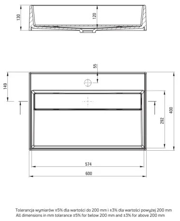 Lavoar CORREO Deante CQR_AU6M, pentru montare pe blat, 40 x 60 cm, granit/alabastru