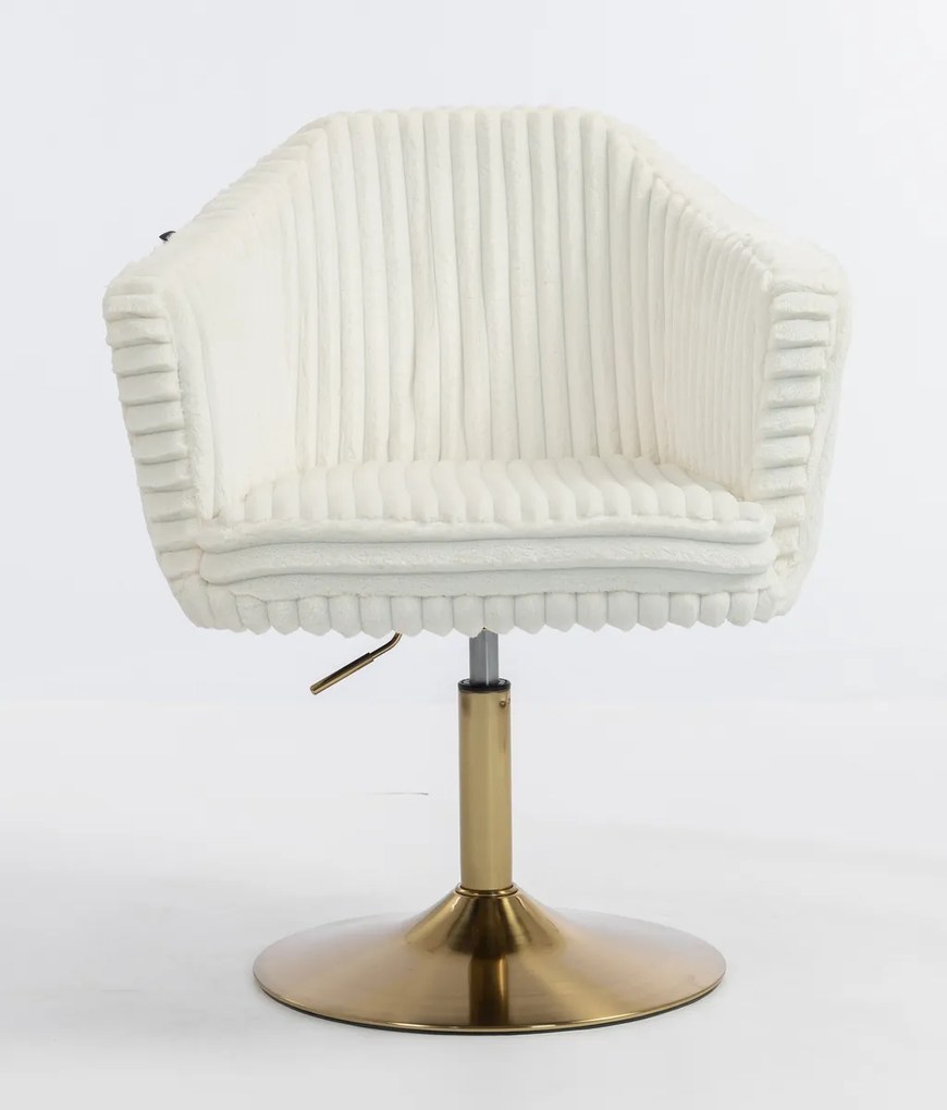 HR832N Scaun Alb Teddy Cord cu Bază Aurie