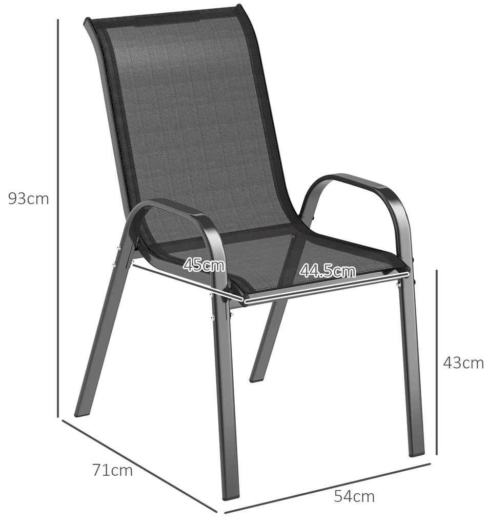 Outsunny Set de 4 Scaune Suprapozabile cu Spătar Înalt și șezut din Plasă, 54x71x93 cm, Negru | Aosom Romania