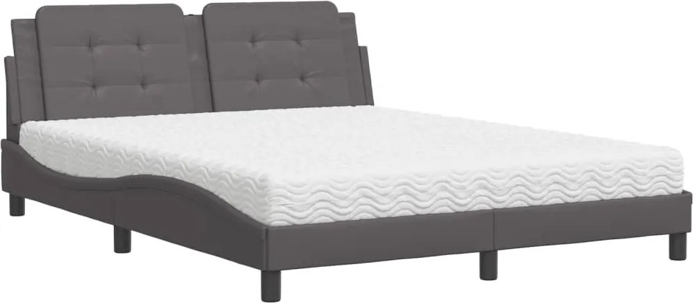 vidaXL Pat cu saltea, Zadar, gri, 160x200 cm, piele ecologică