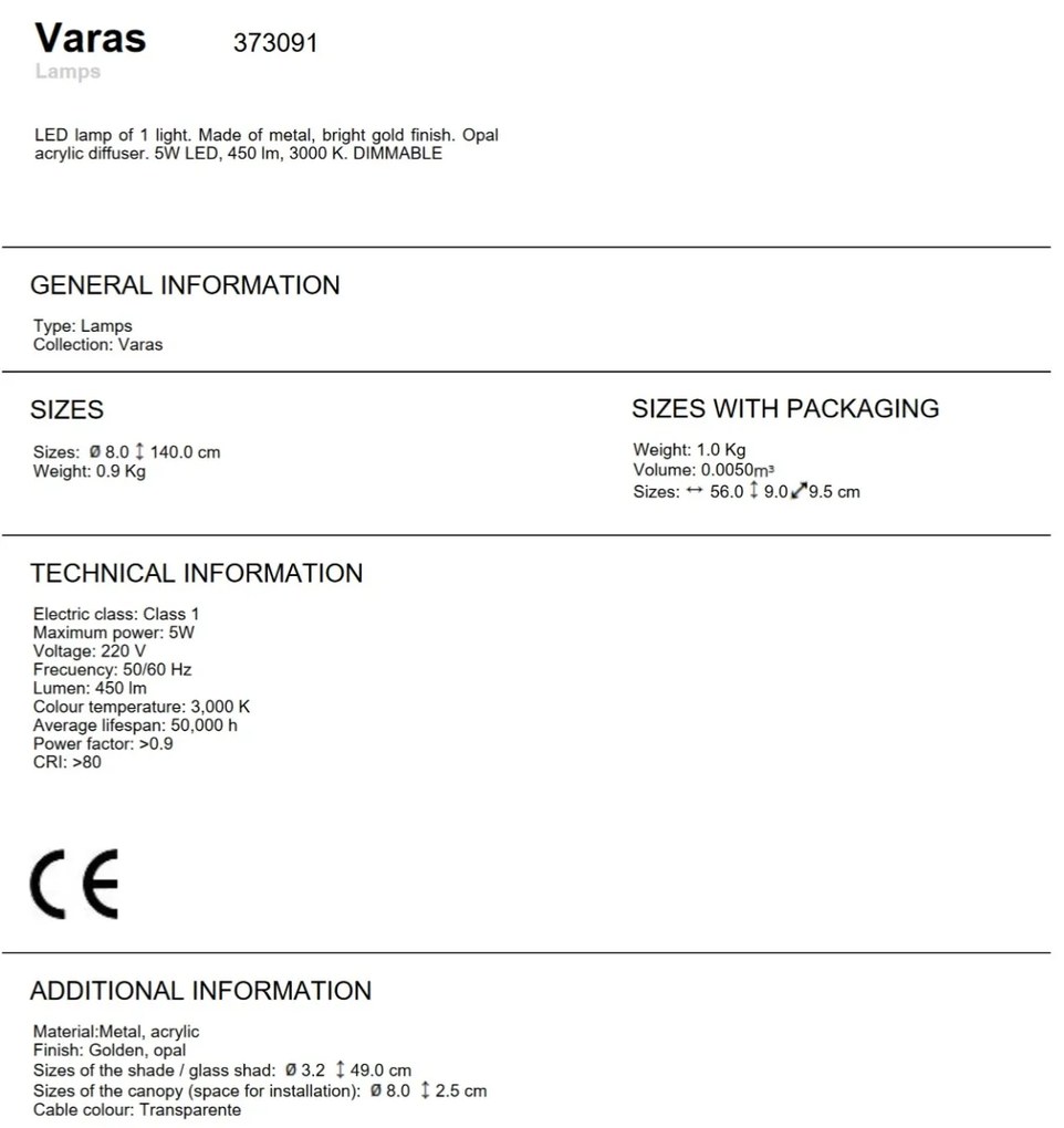 Pendul LED dimabil design modern minimalist Varas auriu SV-373091
