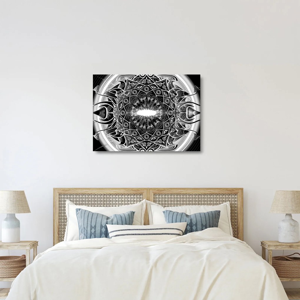 Tablou pe sticlă cu ornamente alb negre (70x50 cm)