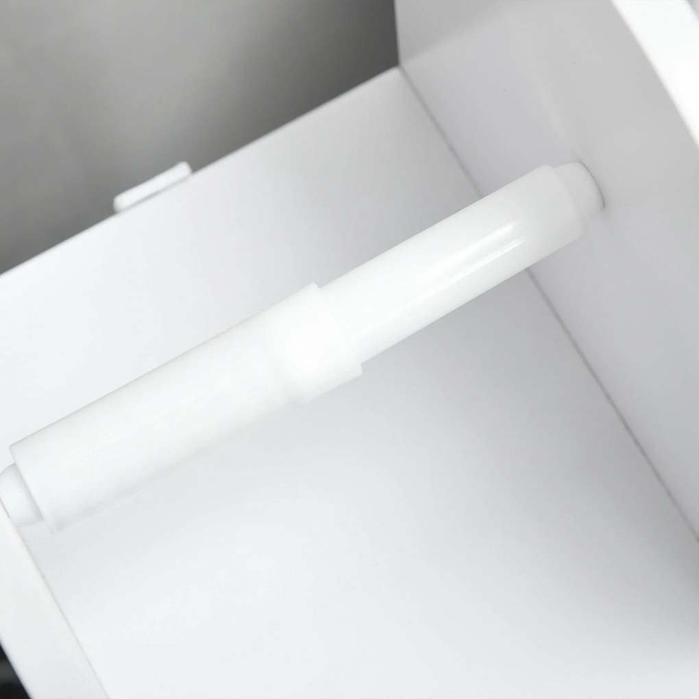 kleankin Mobilă de baie suport hârtie igienică cu dulap și rafturi reglabile 20 x 20 x 80 cm alb | Aosom Romania