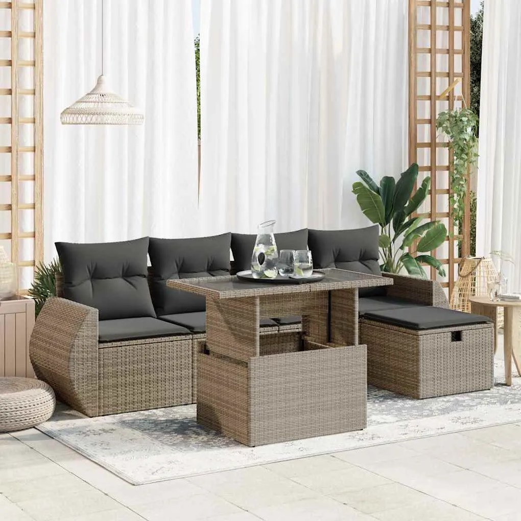 3327890 vidaXL Set mobilier grădină cu perne, 6 piese, gri, poliratan