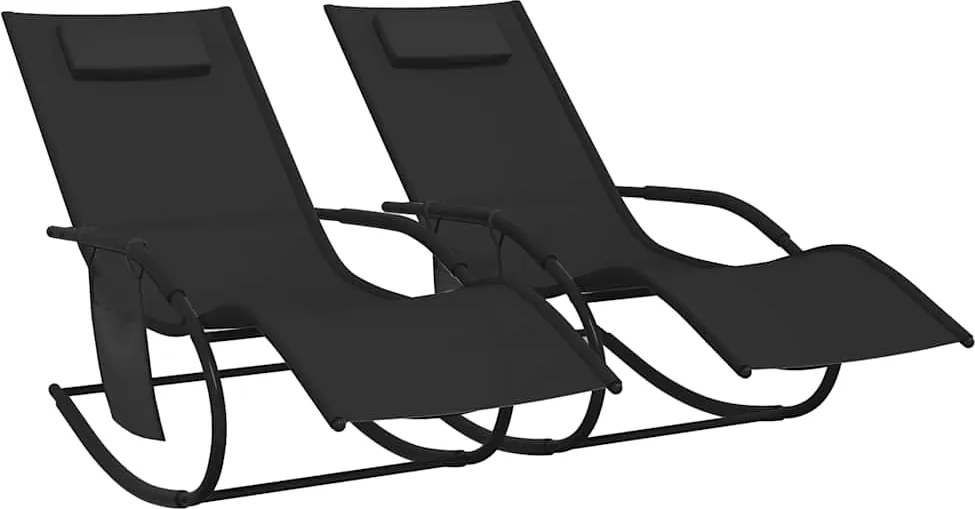 vidaXL Șezlonguri balansoare, 2 buc., negru, oțel și textilenă