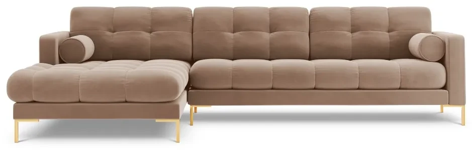 Colțar tapițat Bali, Bej/5 locuri/picioare gold/partea stângă/ L293 x l185 x h75