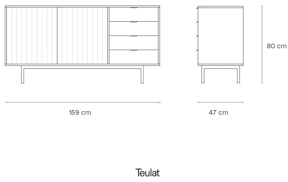 Comodă gri/în culoare naturală joasă cu aspect de lemn de stejar 159x80 cm Sierra – Teulat