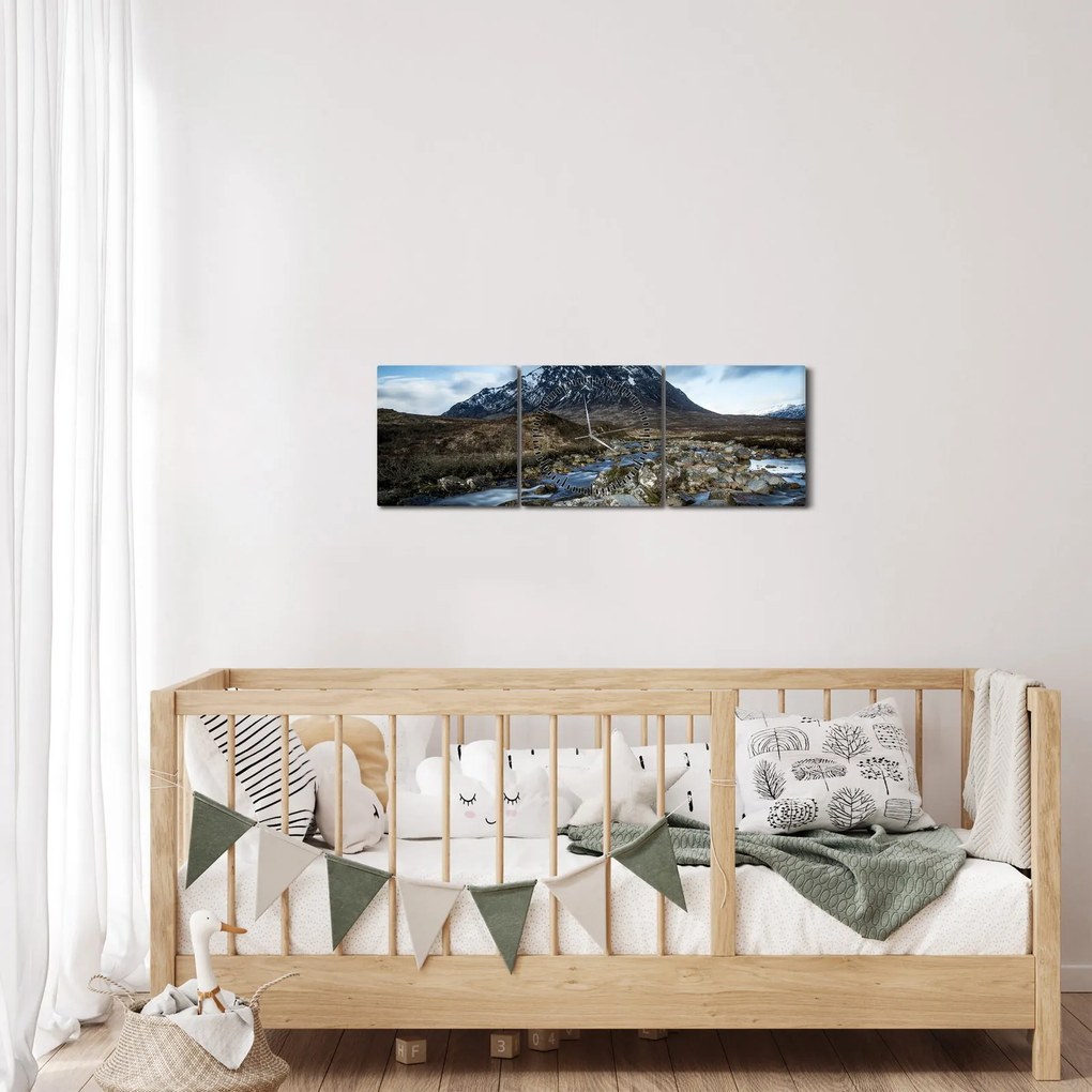 Tablou cu munții și tigrul (cu ceas) (90x30 cm)