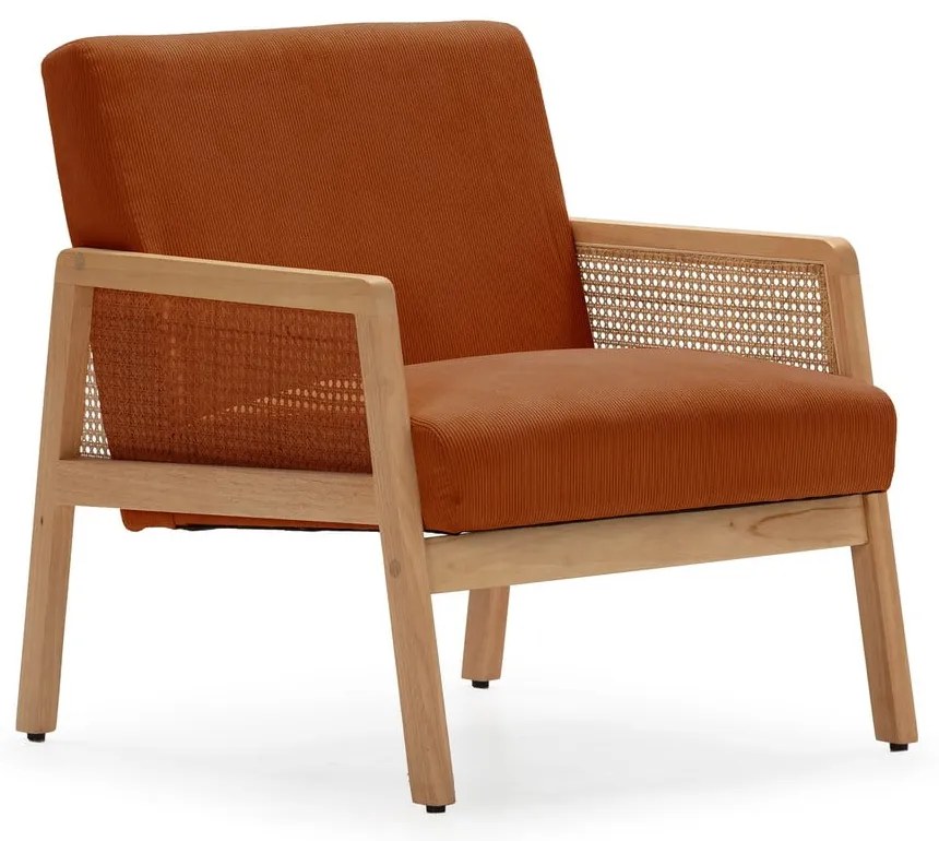 Fotoliu cărămiziu țesut cu tapițerie din catifea reiată Debra – Marckeric