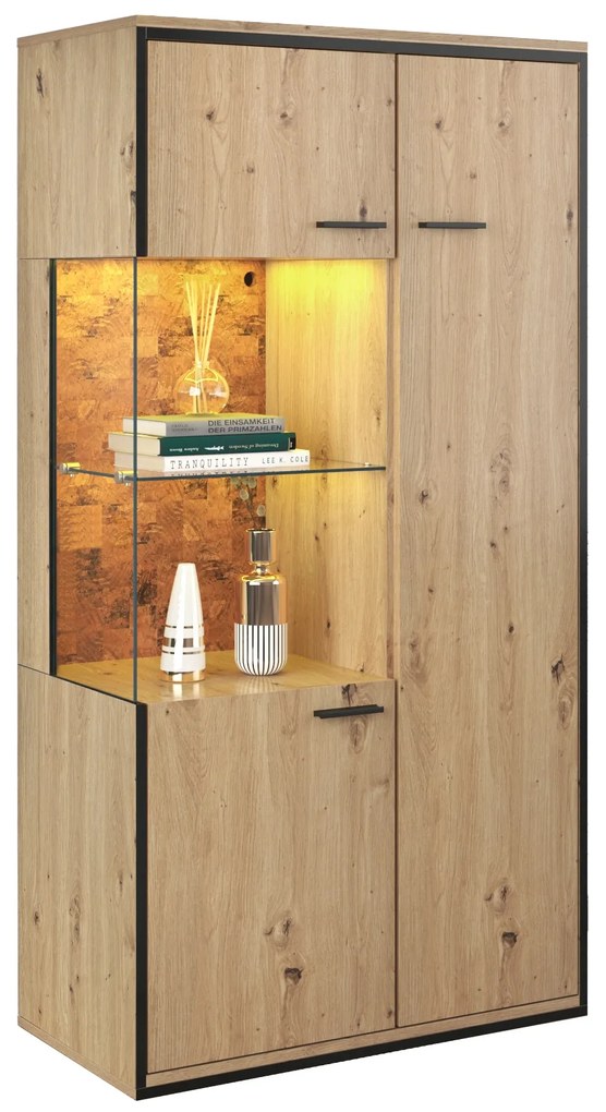 Vitrină modernă cu iluminare LED, Culoare naturală | Aosom Romania
