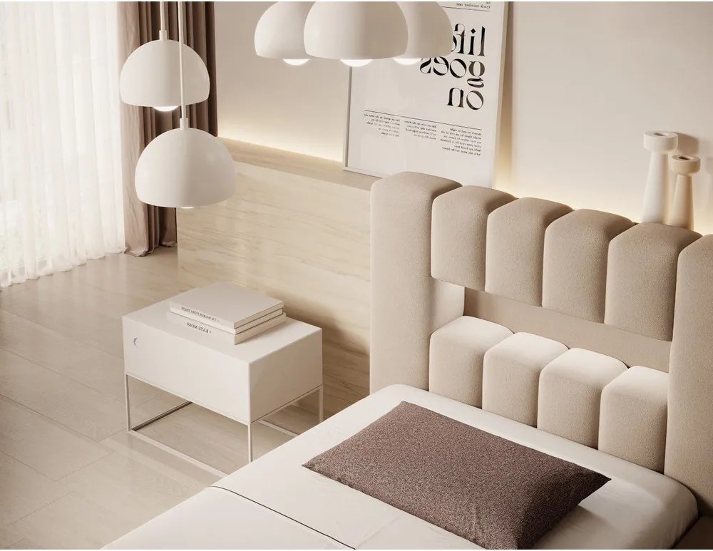 Pat maro deschis tapițat cu spațiu de depozitare cu somieră 90x200 cm Lamica – ELTAP