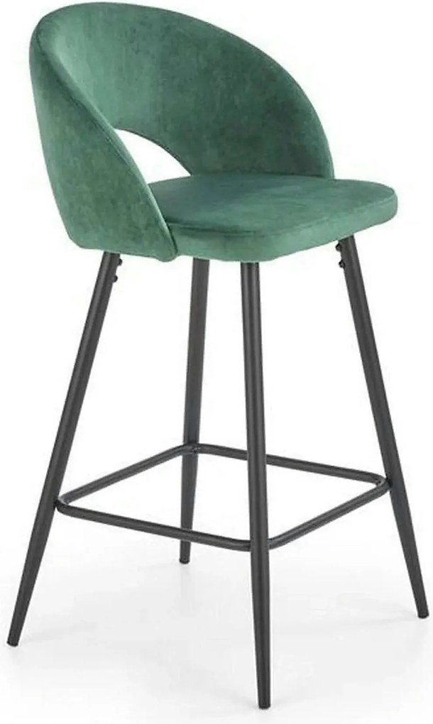 Scaun bar H96, verde inchis/negru, stofa/otel, 48x49x89 cm