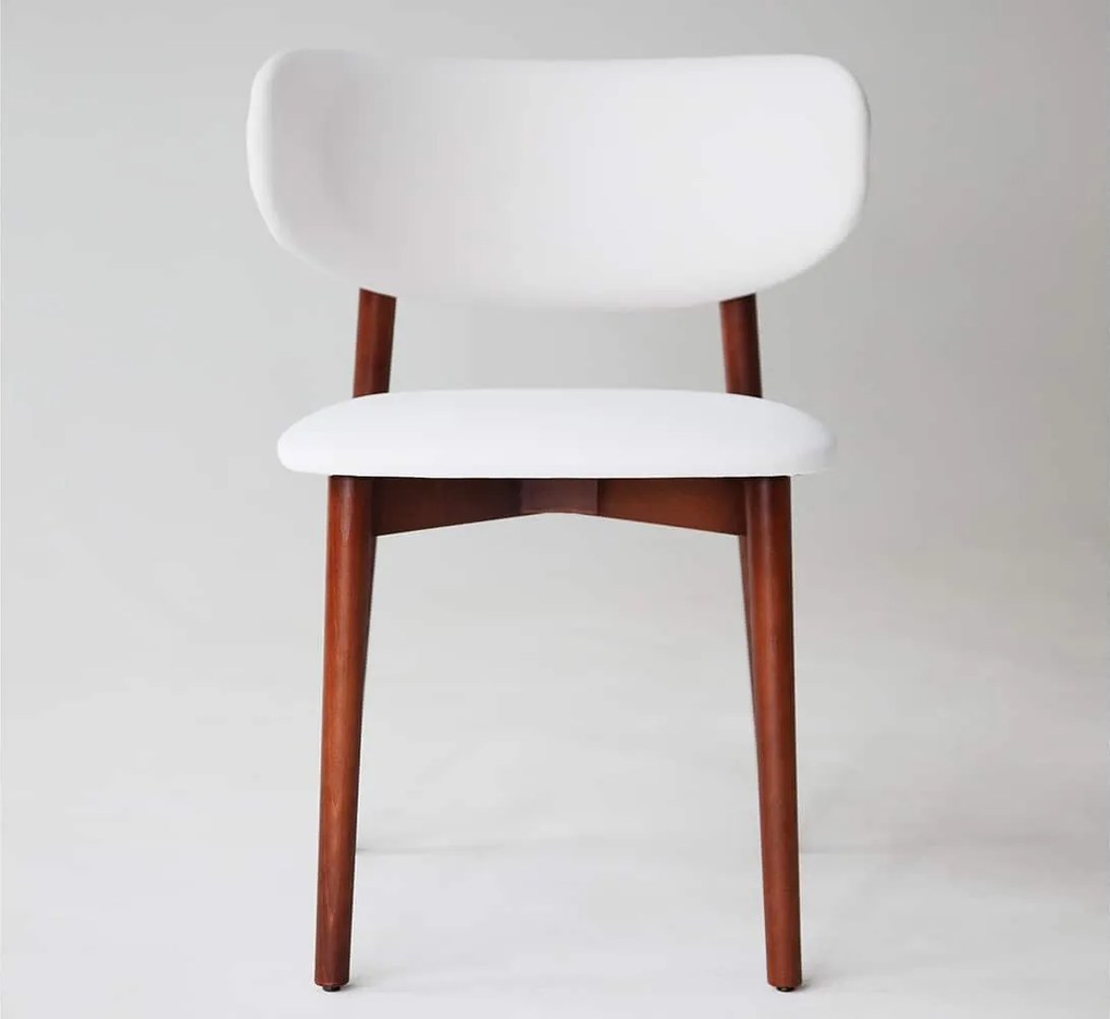Scaun lemn masiv nuc Ming /Stejar Tapițerie Alb, 56 × 50 × 74 cm - Natur