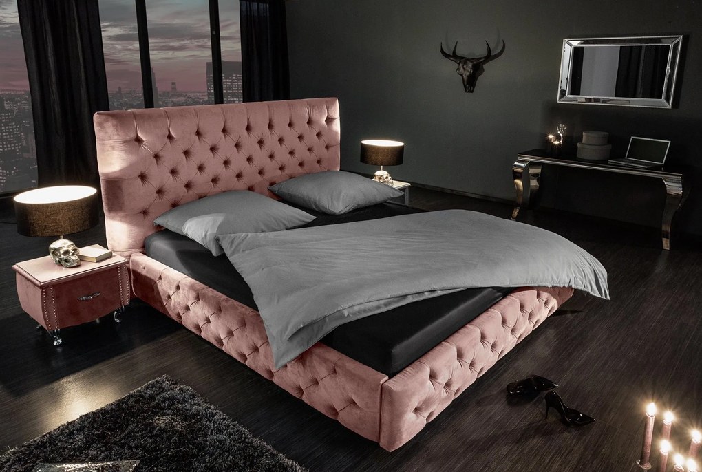 Cadru pat dormitor roz 190x220 cm Paris Dusky Pink Velvet