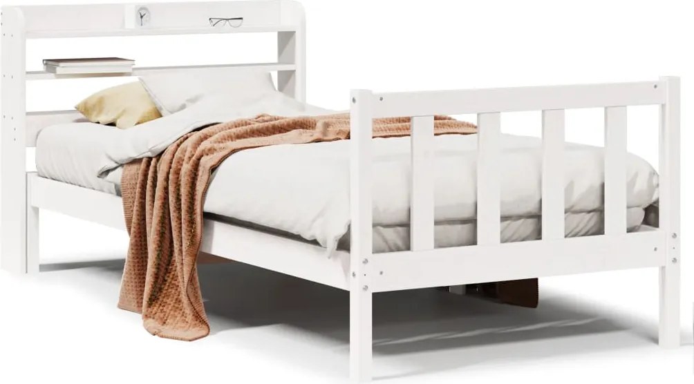 vidaXL Cadru de pat fără saltea, alb, 75x190 cm, lemn masiv de pin