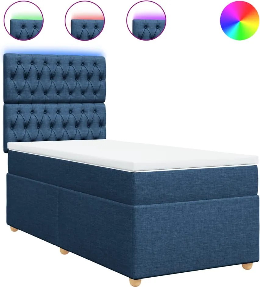 vidaXL Pat box spring cu saltea, albastru, 100x200 cm, textil