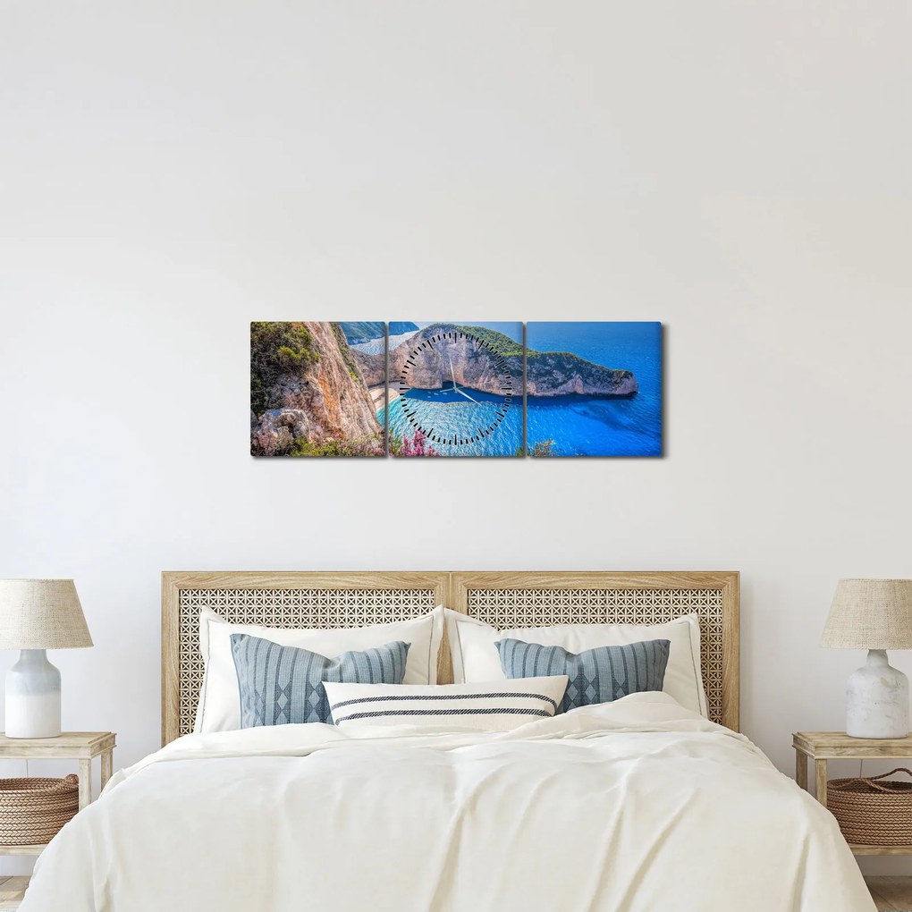 Tablou - Plaja Navagio, Grecia (cu ceas) (90x30 cm)