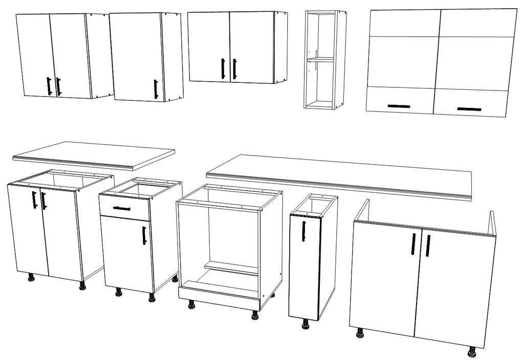 Set haaus V19, Gri Lucios/Alb, MDF, Blat Thermo 28 mm, L 260 cm