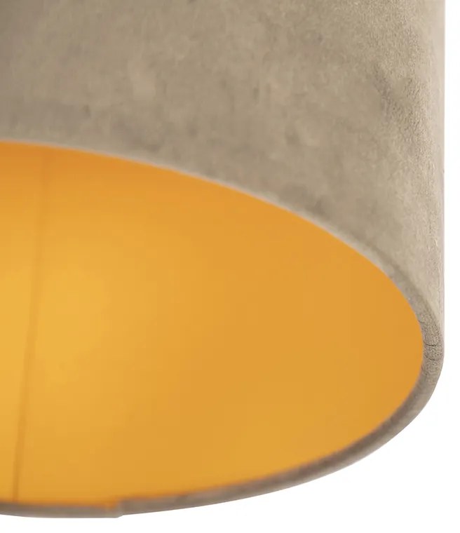 Plafoniera cu abajur din catifea taupe cu auriu 25 cm - Combi negru