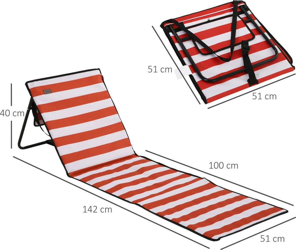 Outsunny Set de 2 covorașe de plajă căptușite saltea de plajă spătar reglabil multi-poziții 142 x 51 x 40 cm alb și roșu | Aosom Romania
