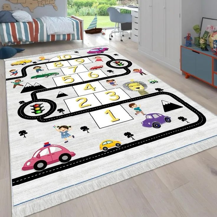 Covor copii antiderapant, 180x280 cm, sotron si Masinute