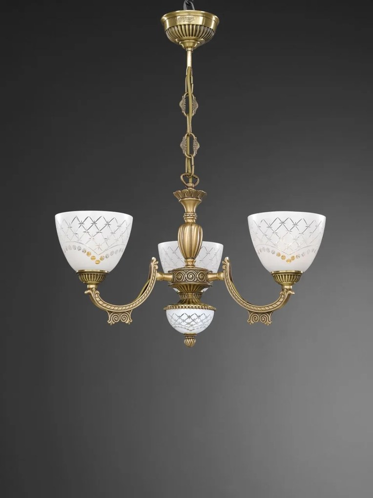 Candelabru cu 3 brate clasic design italian din alama, sticla 7052 RA-L. 7052/3