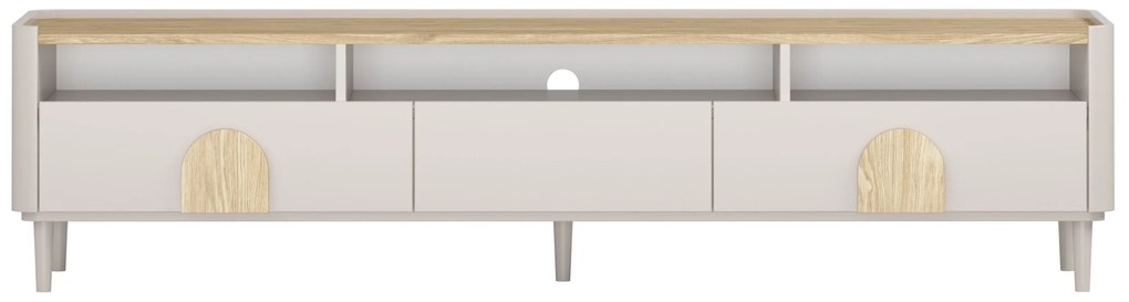 Comodă TV Amilio 200 cm cu sertare - cashmere / stejar uleiat / mânere stejar deschis