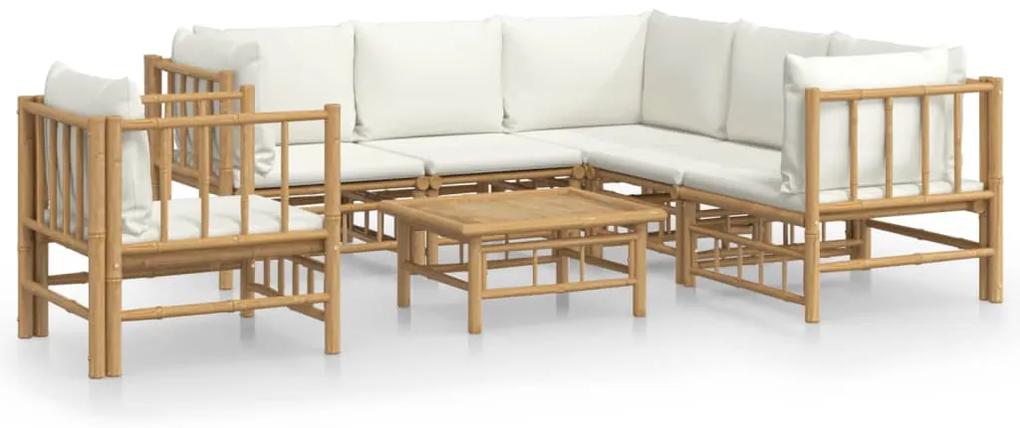 3155189 vidaXL Set mobilier de grădină cu perne alb crem, 7 piese, bambus