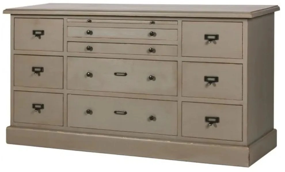 Comoda gri, din lemn de pin, cu 10 sertare, aspect vintage, Country